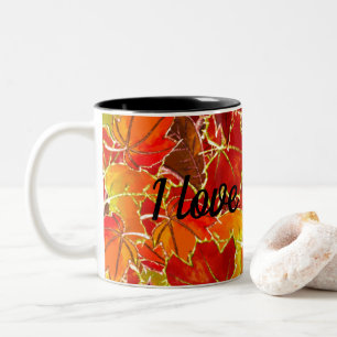Glittery Fall/Autumn Leaves Two-Tone Coffee Mug
