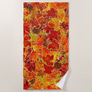 Glittery Fall Maple Leaves Beach Towel