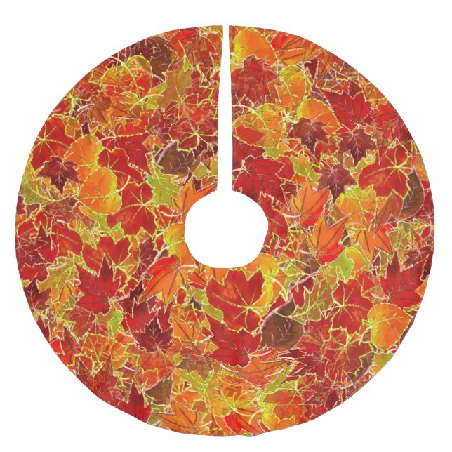 Glittery Fall Maple Leaves Brushed Polyester Tree Skirt (Front)