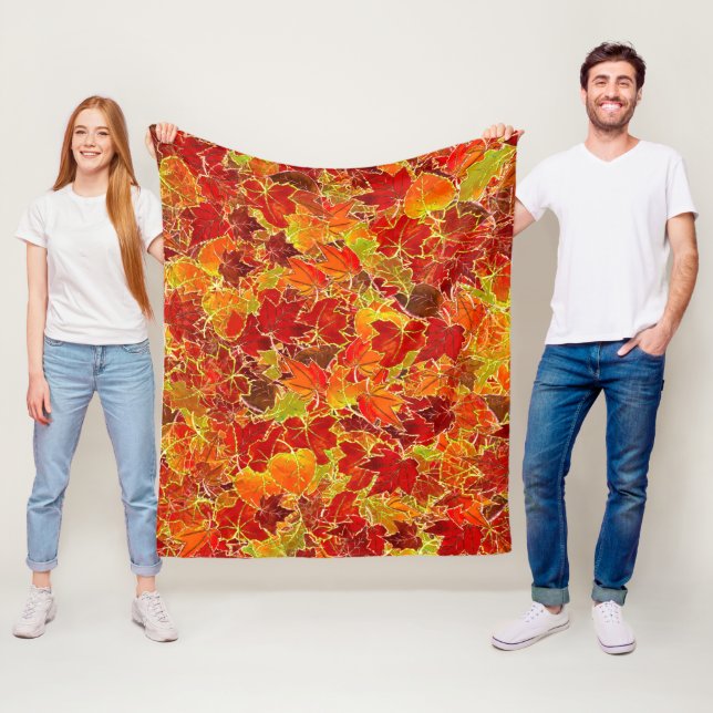 Glittery Fall Maple Leaves Fleece Blanket (In Situ)