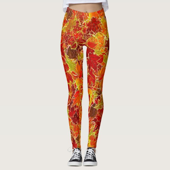 Glittery Fall Maple Leaves Leggings (Front)