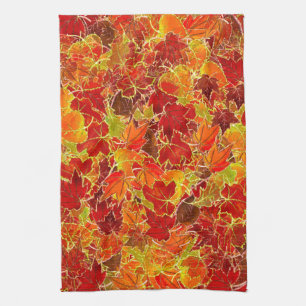 Glittery Fall Maple Leaves Tea Towel