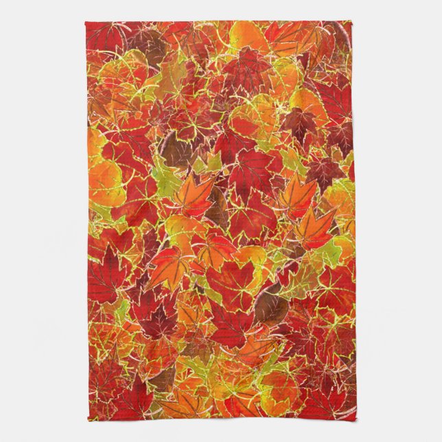 Glittery Fall Maple Leaves Tea Towel (Vertical)