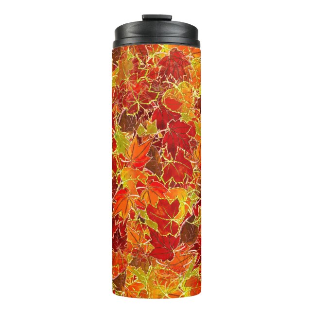Glittery Fall Maple Leaves Thermal Tumbler (Front)