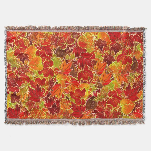 Glittery Fall Maple Leaves Throw Blanket (Front)