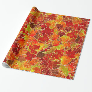 Glittery Fall Maple Leaves Wrapping Paper