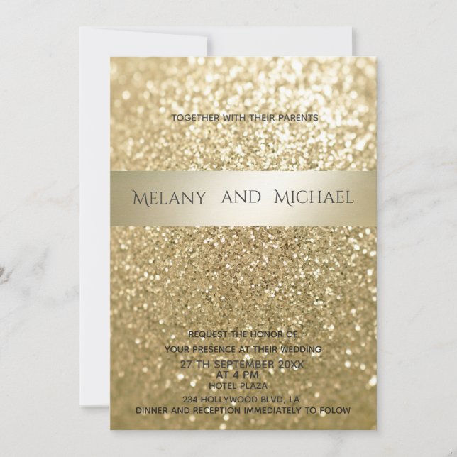Glittery  fancy elegant modern gold stripe invitation (Front)