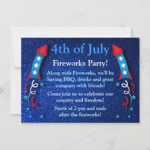 Glittery Fireworks Rocket July 4th Invitations 2