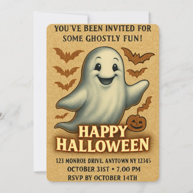 Glittery Ghost Halloween Party Invitation (Front)