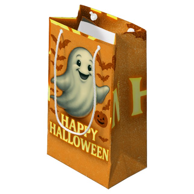 Glittery Ghost Halloween Small Gift Bag (Front Angled)