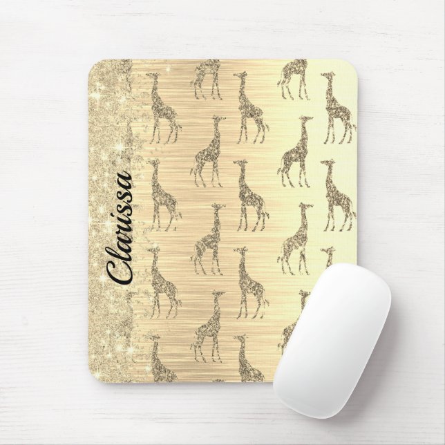 Glittery GIraffe on Metallic Gold Mouse Mat (With Mouse)
