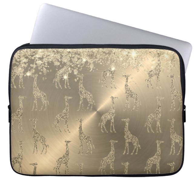 Glittery Giraffes on Glitzy Gold          Laptop Sleeve (Front)