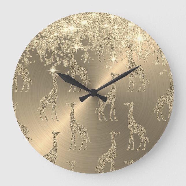 Glittery Giraffes on Glitzy Gold           Large Clock (Front)
