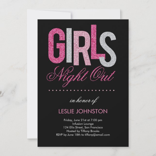 Glittery Girls Night Out / Bachelorette Party Invitation (Front)