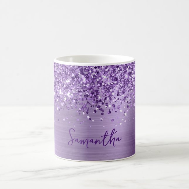 Glittery Glam Royal Purple Name Coffee Mug (Center)