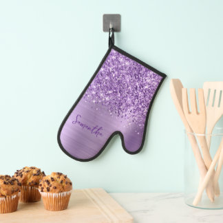 Glittery Glam Royal Purple Name Oven Mitt