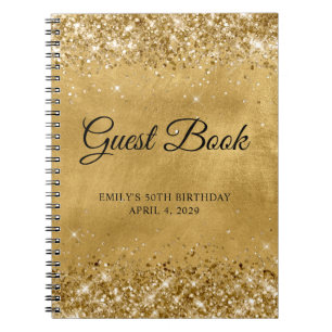 Glittery Gold 50th Birthday Guestbook Notebook