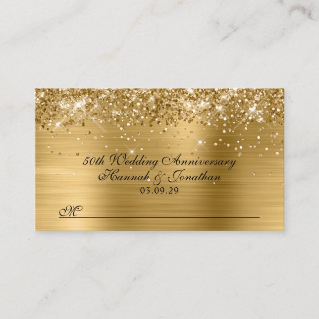 Glittery Gold 50th Wedding Anniversary Place Card (Front)