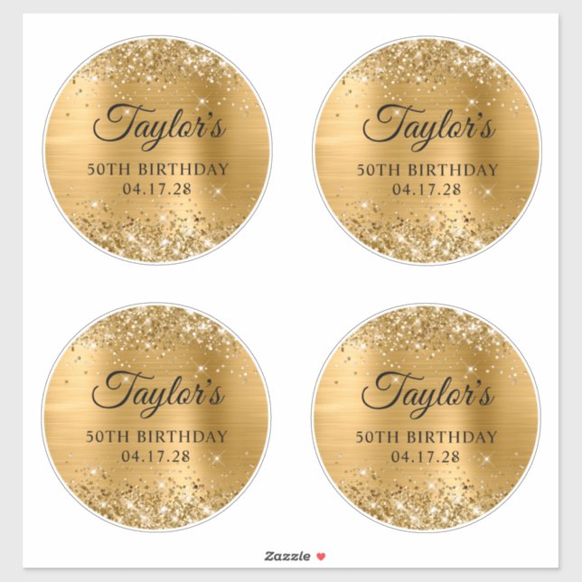 Glittery Gold 6" Circles 50th Birthday (Sheet)