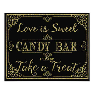 glittery gold and black candy bar wedding sign
