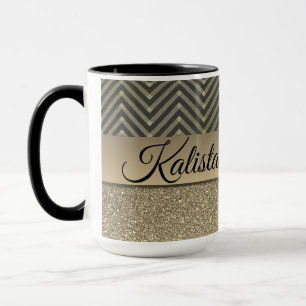Glittery Gold and Black Chevron Mug