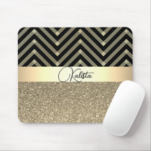 Glittery Gold and Black Chevron Personalised  Mouse Mat