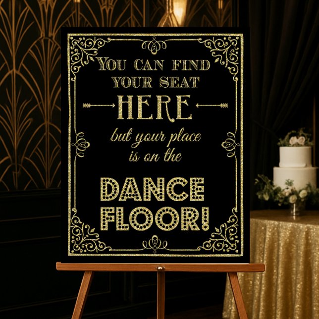 glittery gold and black dance floor wedding sign (Creator Uploaded)