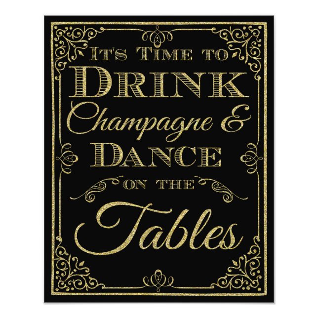 glittery gold and black Dance wedding sign (Front)