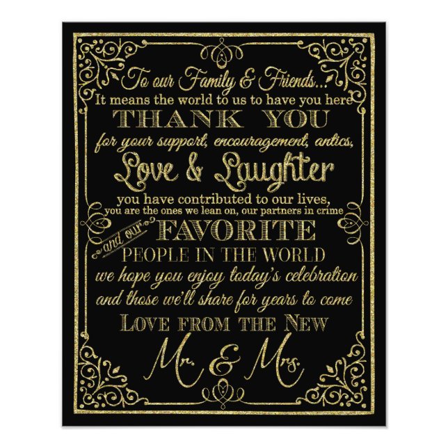glittery gold and black thank you wedding sign (Front)