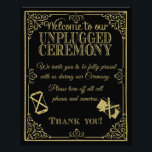 glittery gold and black unplugged wedding sign<br><div class="desc">Unplugged wedding sign</div>