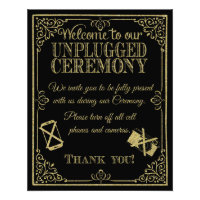 glittery gold and black unplugged wedding sign