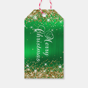 Glittery Gold and Green Foil Merry Christmas Gift Tags