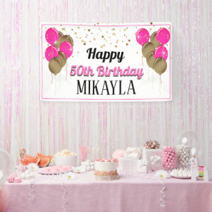 Glittery Gold and Pink Happy Birthday Banner