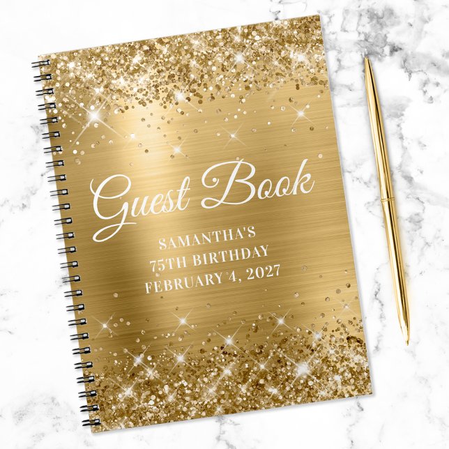 Glittery Gold and White 75th Birthday Notebook (Creator Uploaded)