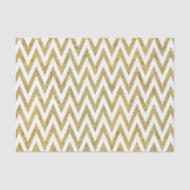 Glittery Gold and White Chevron Stripes Tissue Paper (Front)