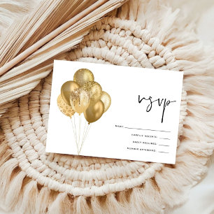 Glittery Gold Balloons Birthday Party RSVP Card