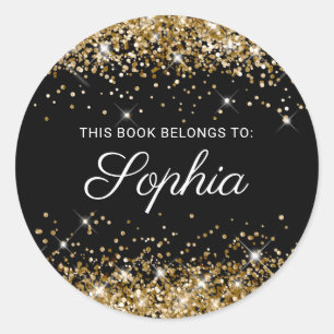 Glittery Gold Black Elegant Calligraphy Book Classic Round Sticker