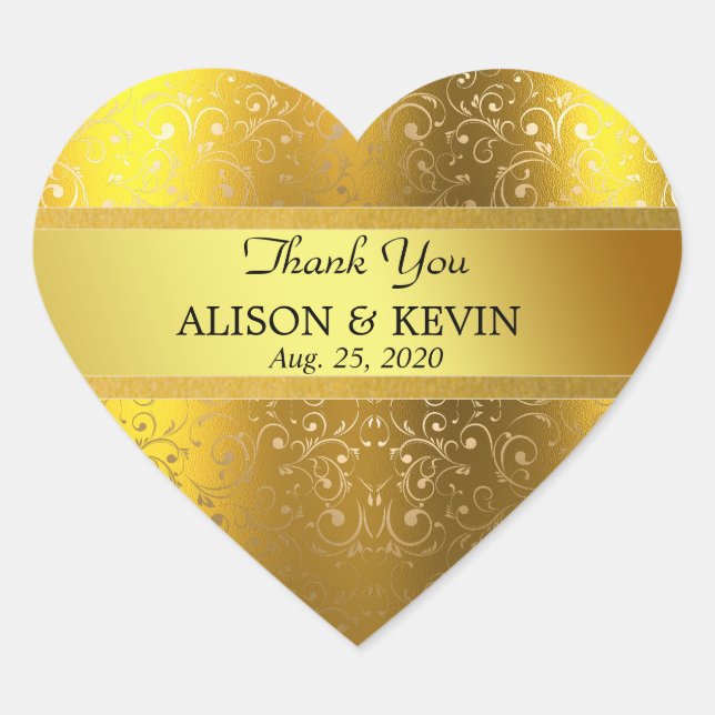Glittery Gold Black Elegant Calligraphy Thank You  Heart Sticker (Front)