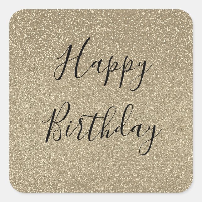 Glittery Gold Black Golden Happy Birthday Classic Square Sticker (Front)