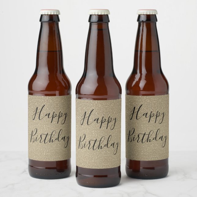 Glittery Gold Black Golden Happy Birthday Sparkly Beer Bottle Label (Bottles)