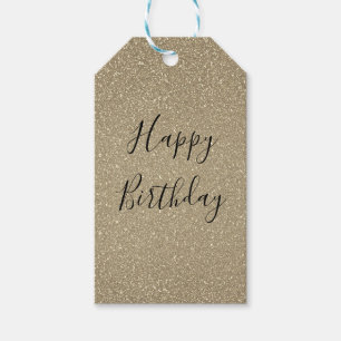 Glittery Gold Black Golden Happy Birthday Sparkly Gift Tags