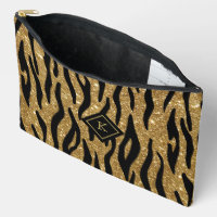Glittery Gold, Black Zebra Pattern Monogram 