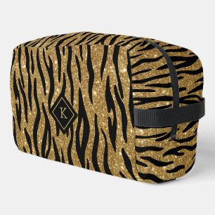 Glittery Gold, Black Zebra Pattern Monogram Dopp Kit