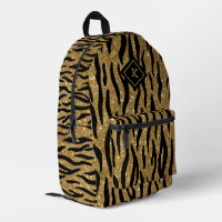 Glittery Gold, Black Zebra Pattern Monogram