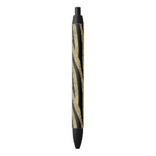 Glittery Gold Black Zebra Stripes Black Ink Pen