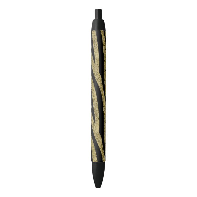 Glittery Gold Black Zebra Stripes Black Ink Pen (Front Vertical)