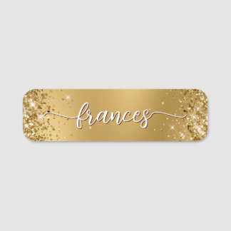 Glittery Gold Blur Handwritten Script Name Tag