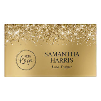 Glittery Gold Blur Logo Name Tag