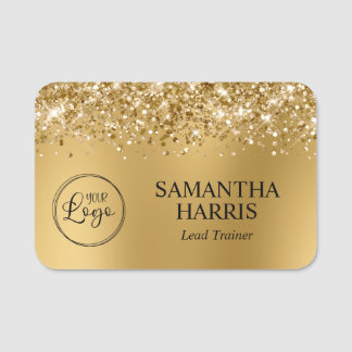 Glittery Gold Blur Logo Name Tag