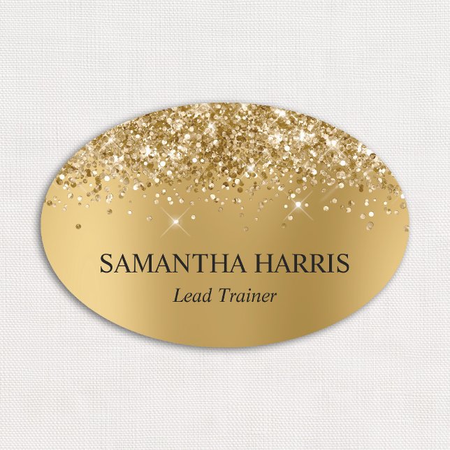 Glittery Gold Blur Rectangle Logo Name Tag (Glittery Gold Blur Rectangle Logo Name Tag)